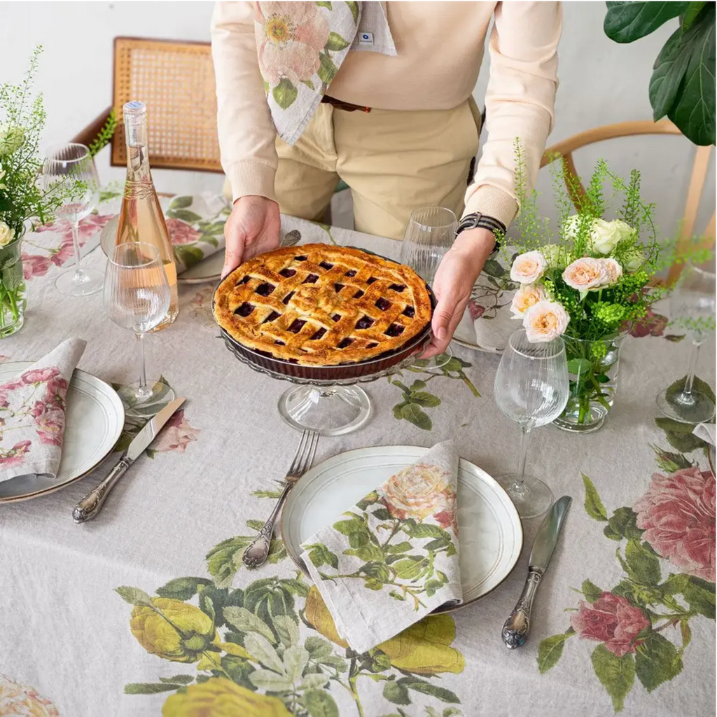 Illustrated Linen Tablecloth - Roses
