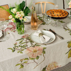 Illustrated Linen Tablecloth - Roses