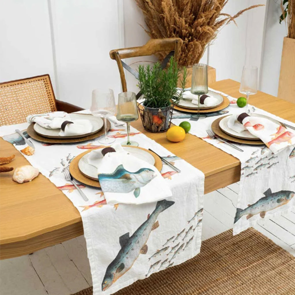 Illustrated Linen Table Runner - Sea Fish