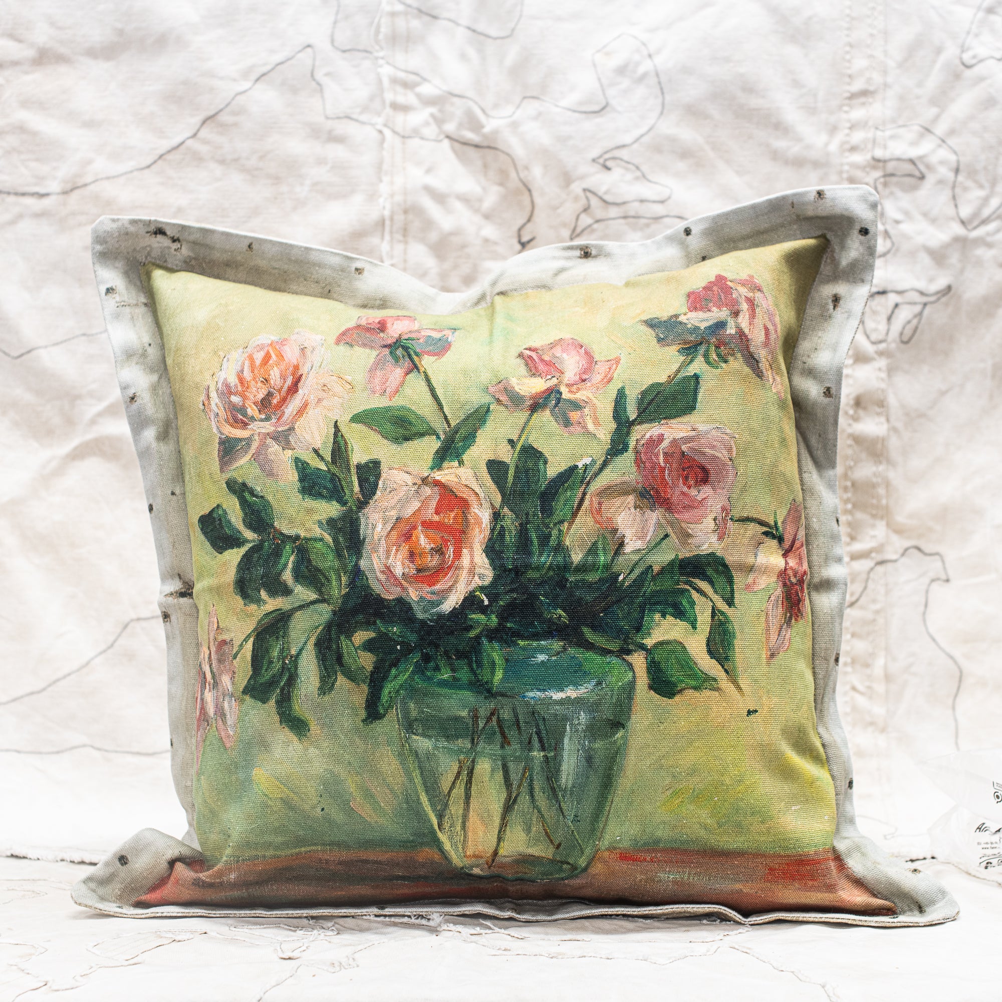 Swarm Heavy Canvas Cushion - Blush Roses