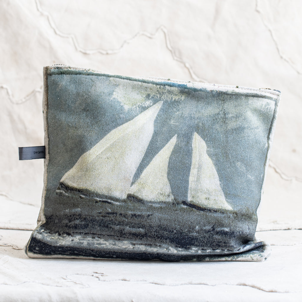 Swarm Canvas Painting Zip Clutch -  White Sail