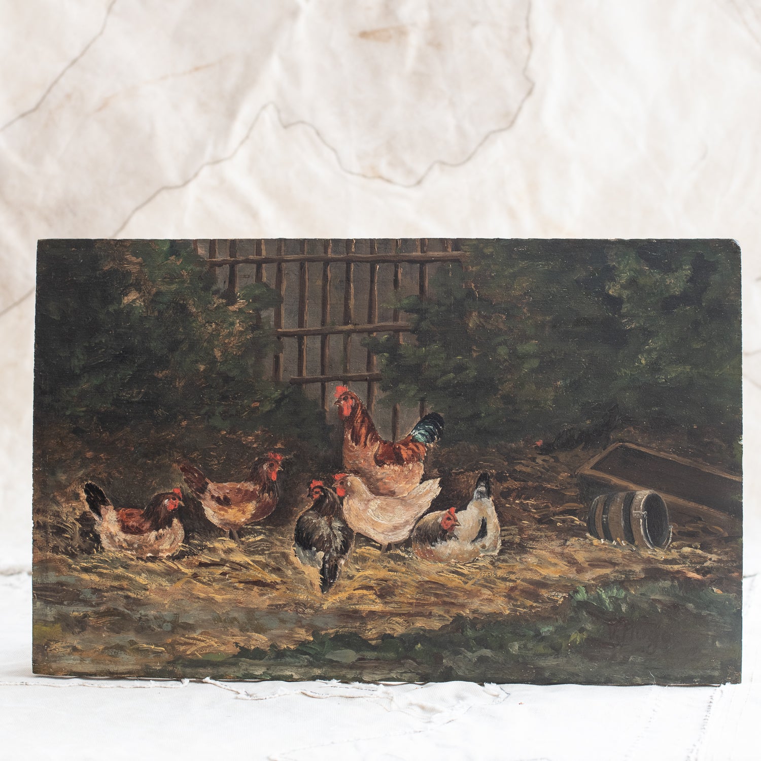 Antique English Farm Oil Painting