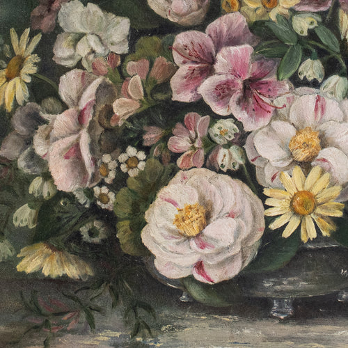 Antique English Floral Oil Painting