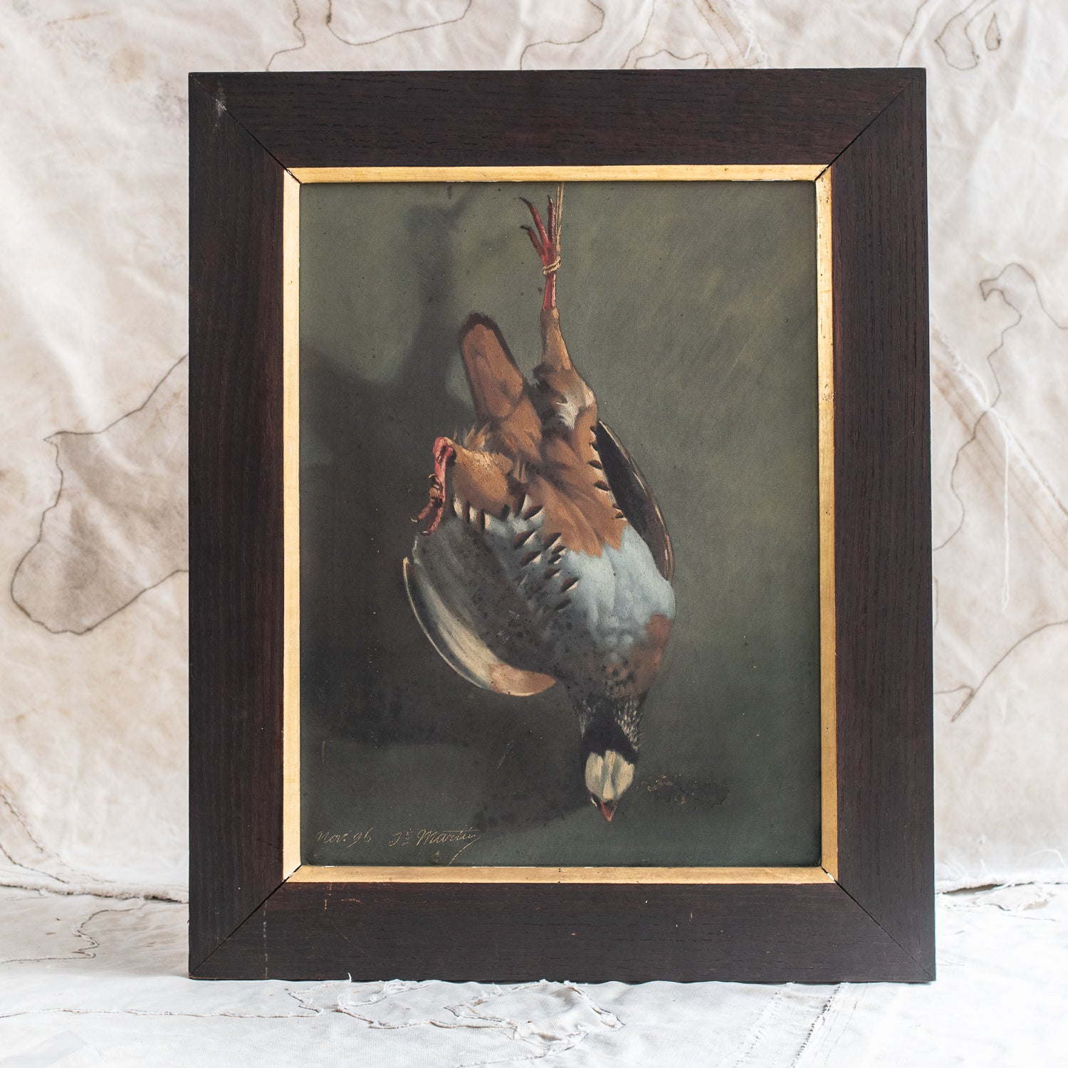 Antique French Game Framed Oil Painting