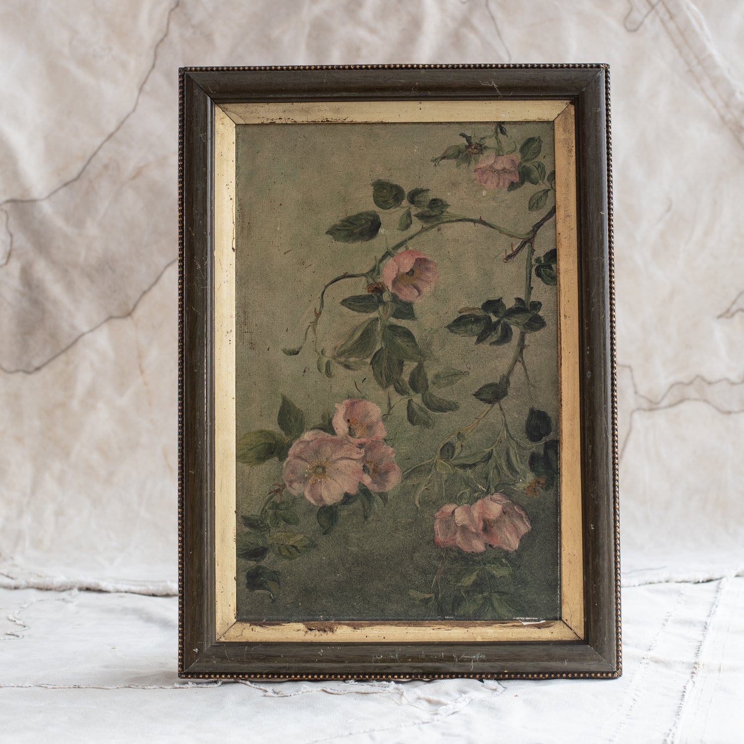 Antique English Floral Oil Painting