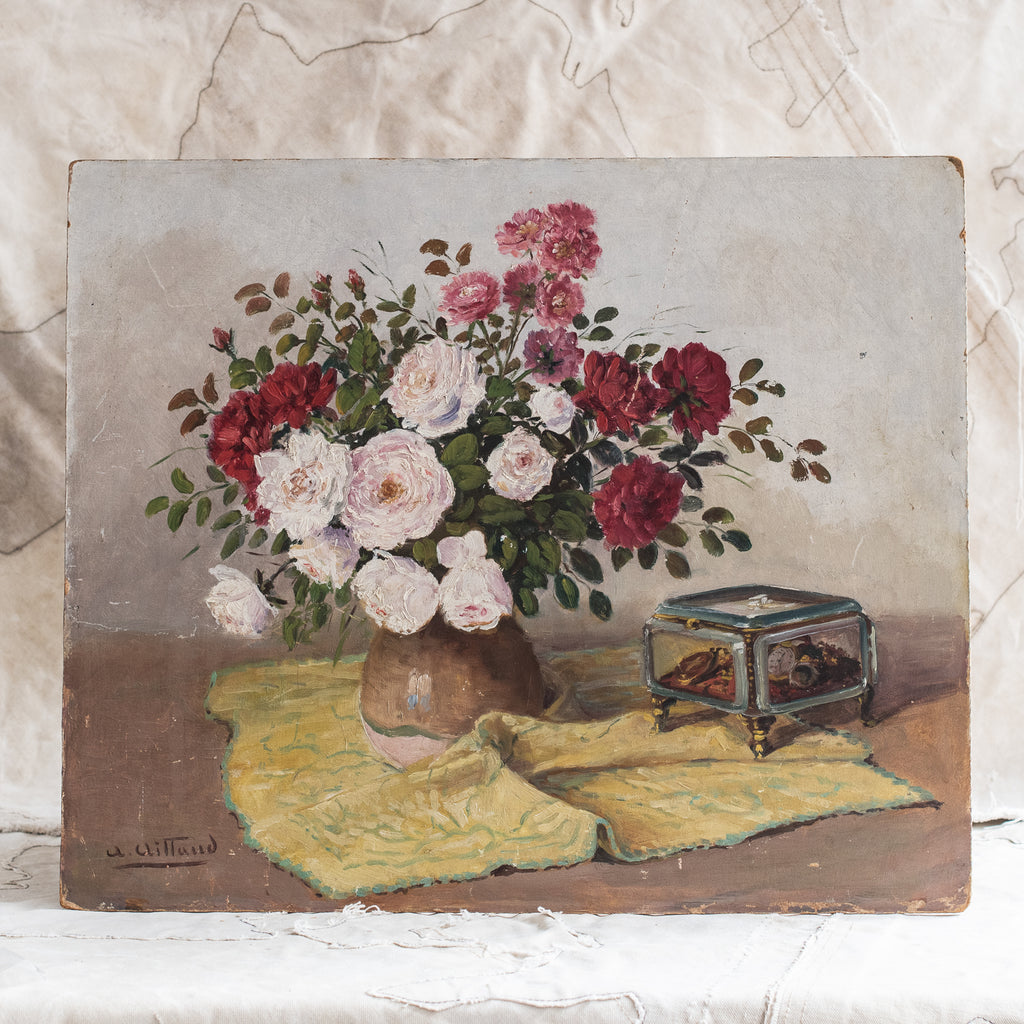 Antique French Floral Oil Painting