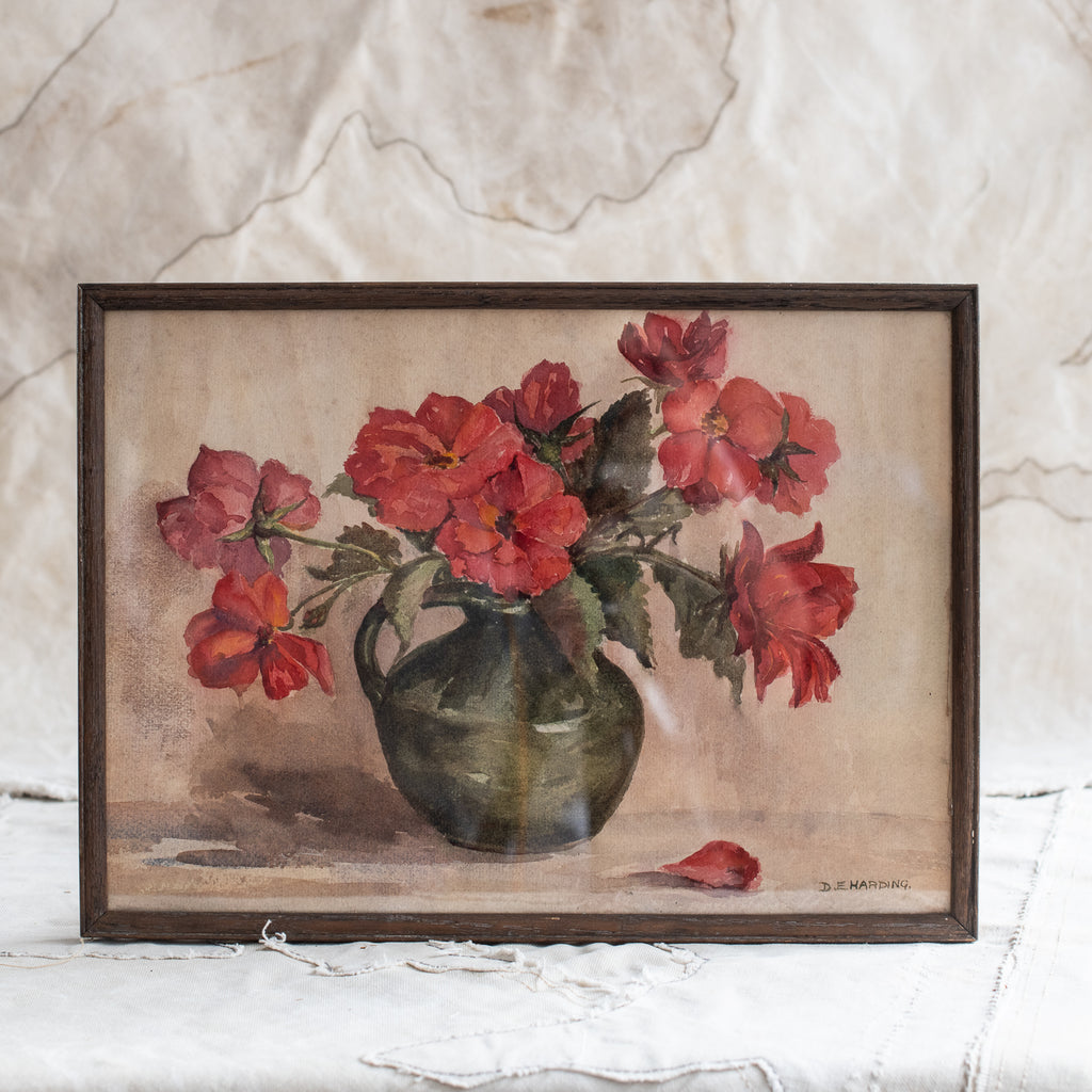 Antique English Floral Watercolour Painting