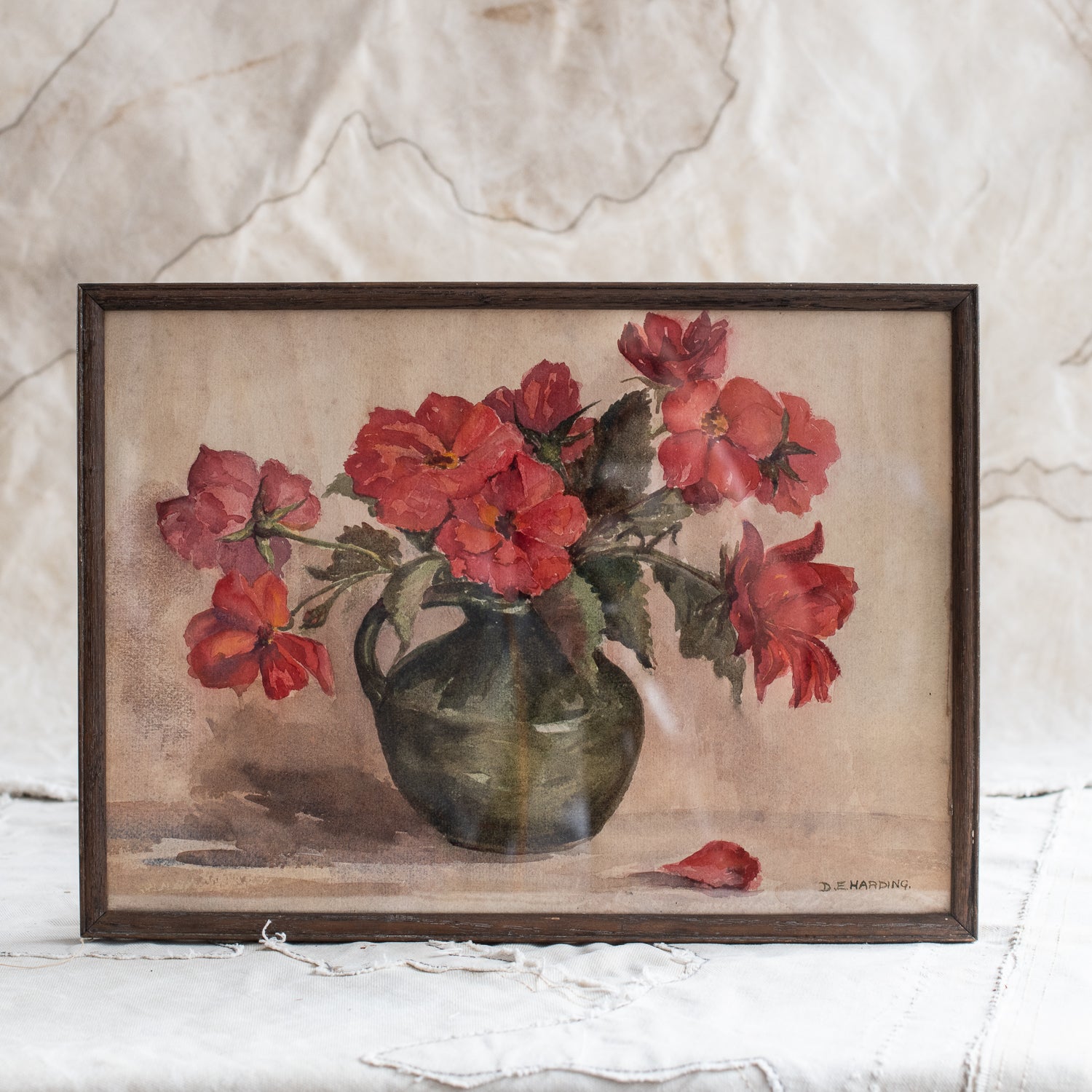 Antique English Floral Watercolour Painting