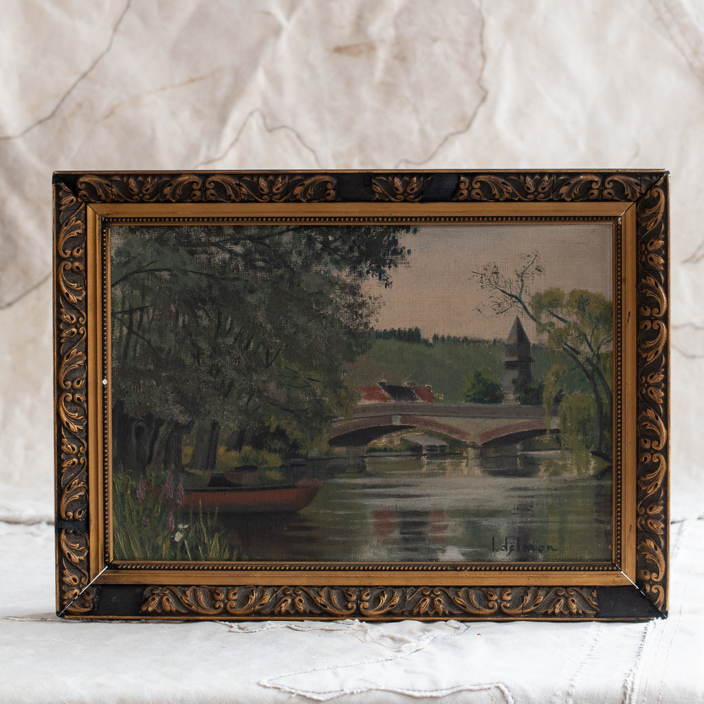 Antique French Landscape Framed Oil Painting