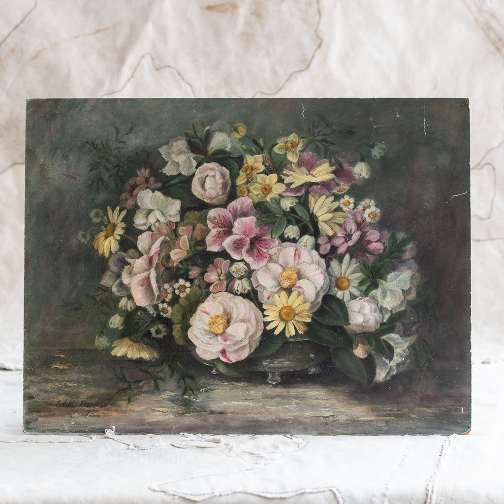 Antique English Floral Oil Painting