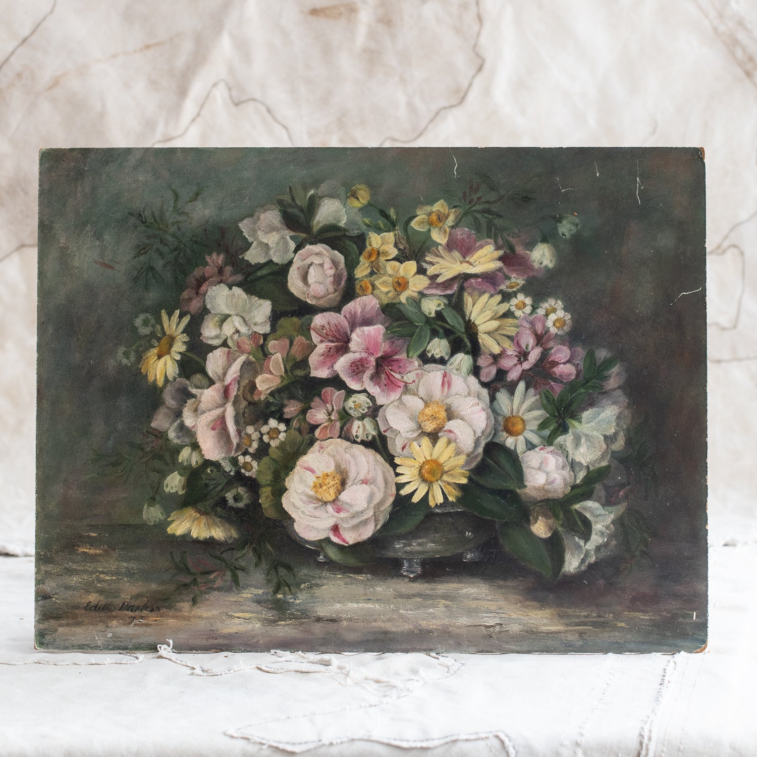 Antique English Floral Oil Painting