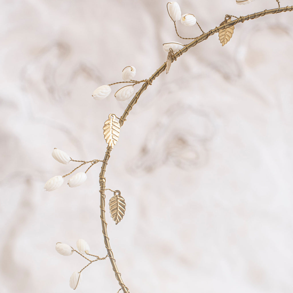 Wreath with Brass Leaves and  White Branchlets