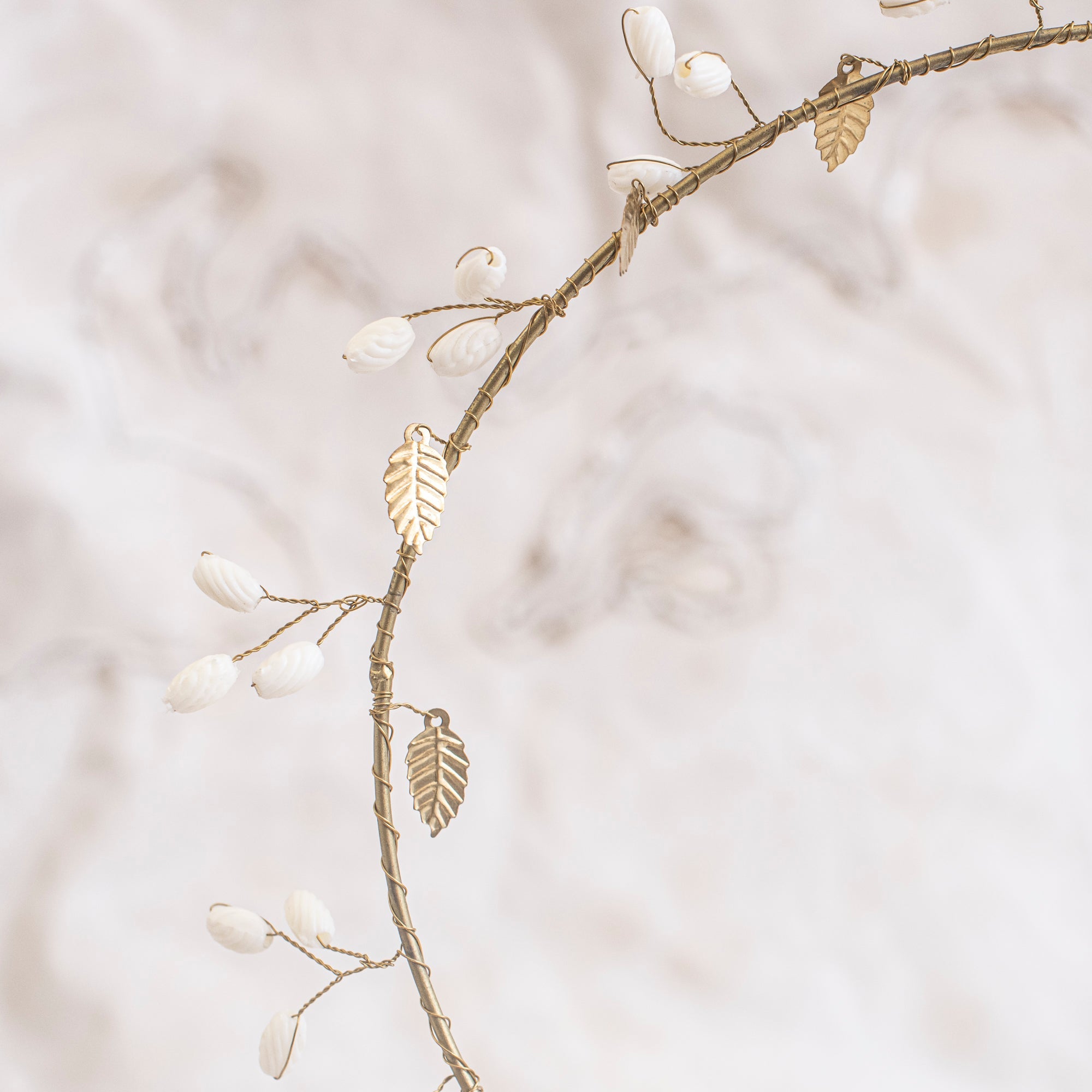 Wreath with Brass Leaves and  White Branchlets