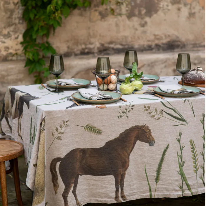 Illustrated Linen Tablecloth - Farm Animals