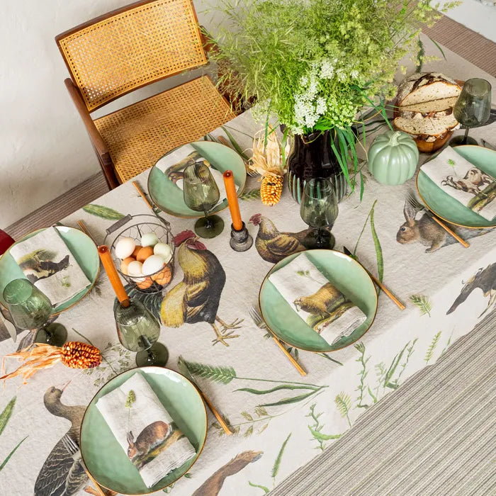 Illustrated Linen Tablecloth - Farm Animals