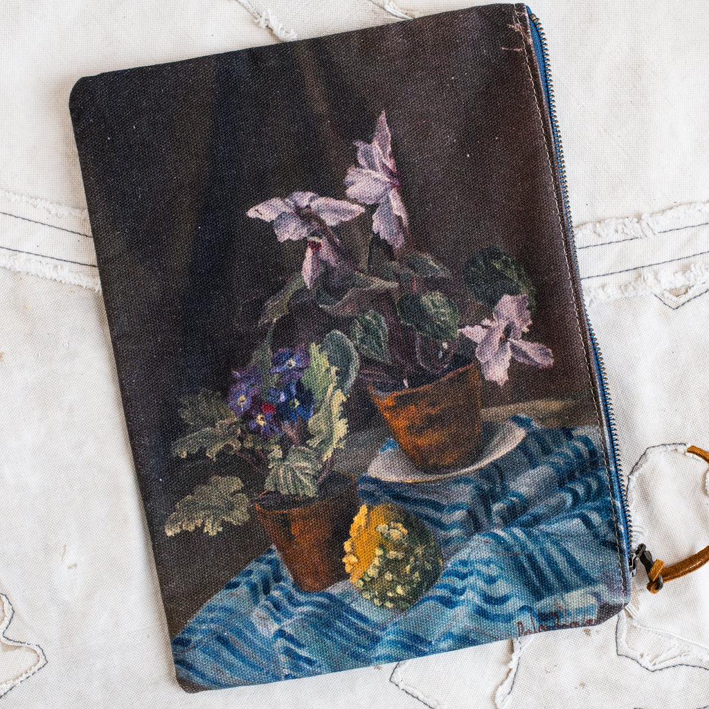 Swarm Canvas Painting Zip Clutch -  Violets & Cyclamens - The Lost + Found Department