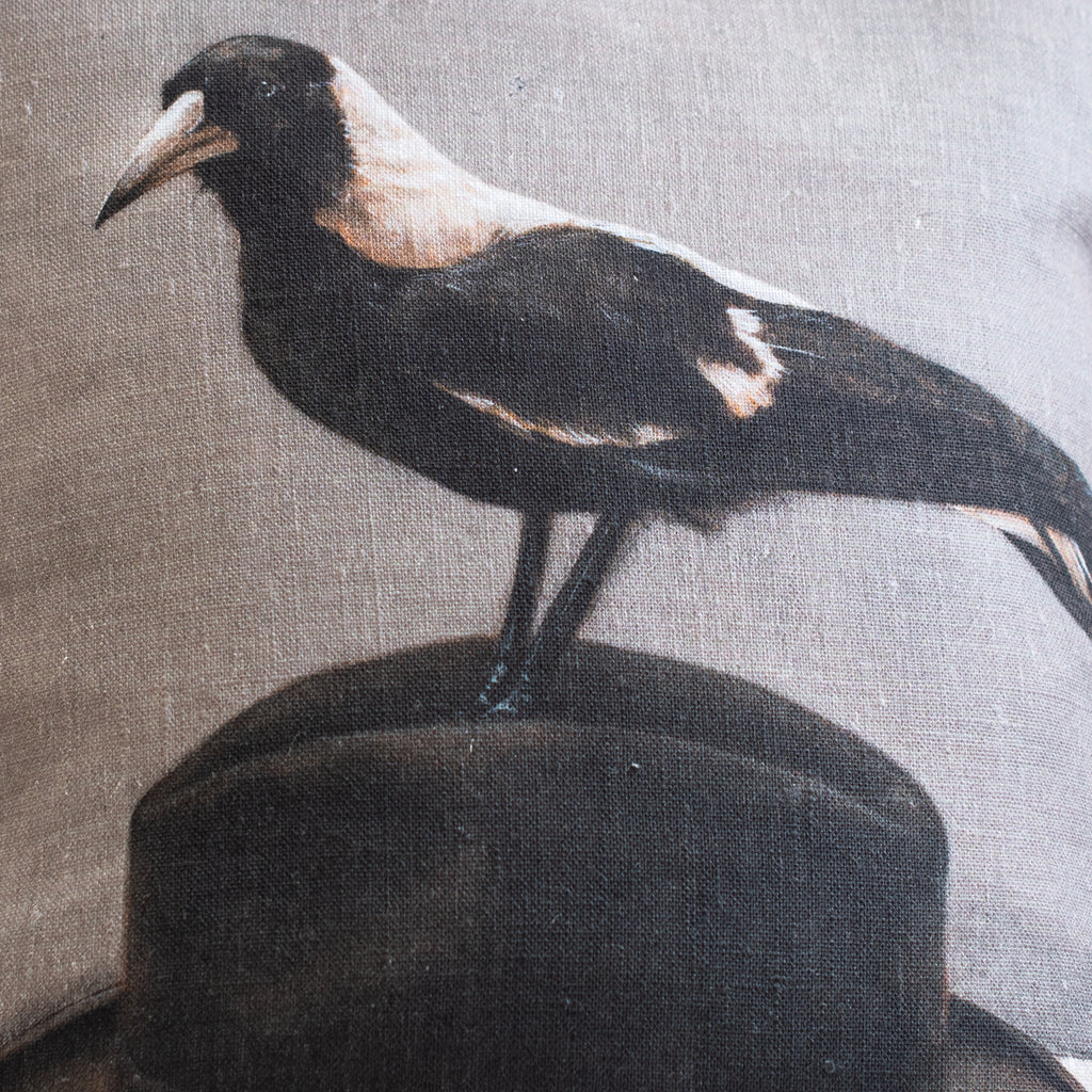 Anita Mertzlin Linen Cushion - Magpie on Hat Cushion (Limited Edition) - The Lost + Found Department