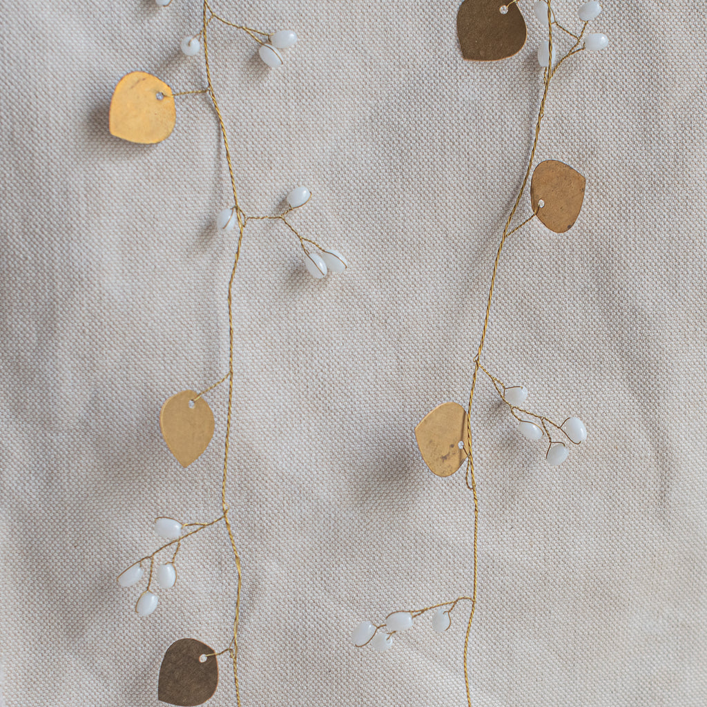 Brass Leaf White Bead Garland - The Lost + Found Department