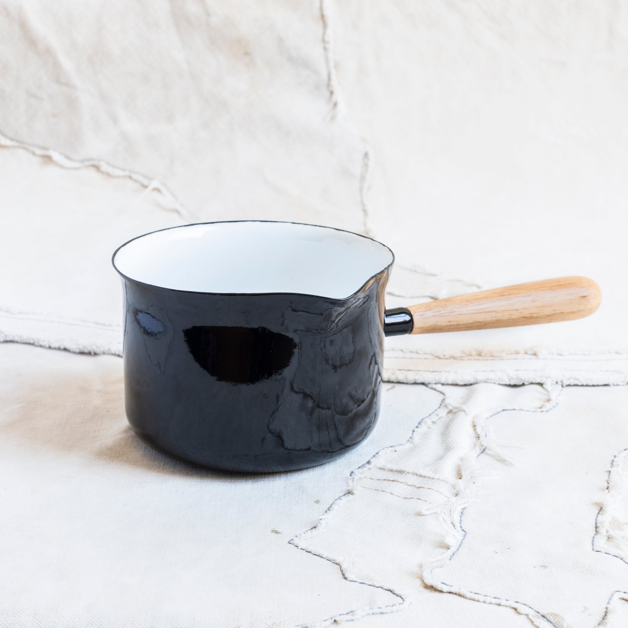 + Enamel Saucepan with Wooden Handle - The Lost + Found Department
