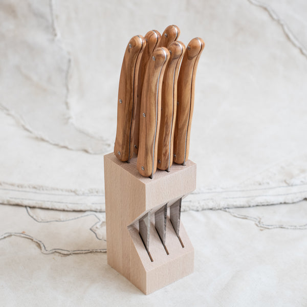 Laguiole Andre Verdier Serrated Knife Set - Olive Wood 6pc - The Lost + Found Department