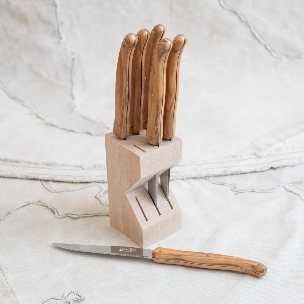 Laguiole Andre Verdier Serrated Knife Set - Olive Wood 6pc - The Lost + Found Department