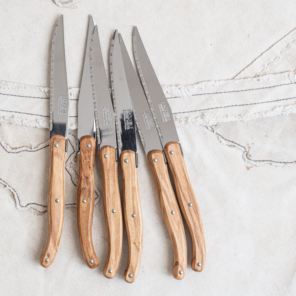 Laguiole Andre Verdier Serrated Knife Set - Olive Wood 6pc - The Lost + Found Department