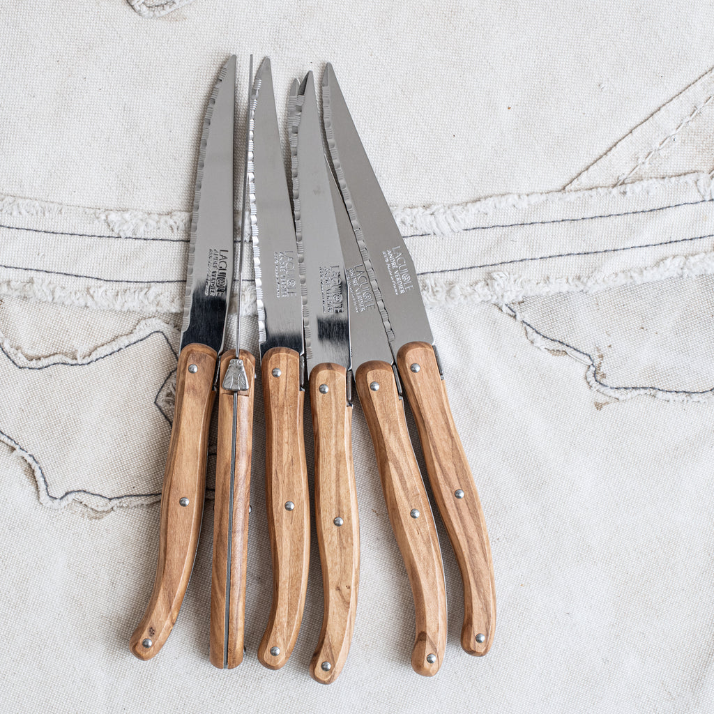 Laguiole Andre Verdier Serrated Knife Set - Olive Wood 6pc - The Lost + Found Department