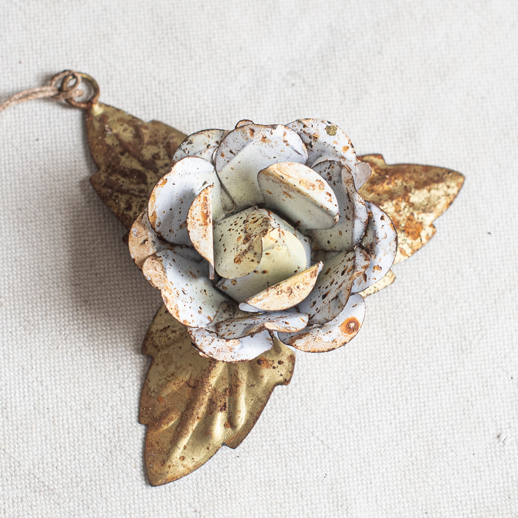 + Metal Rose Ornament - Antique White - The Lost + Found Department