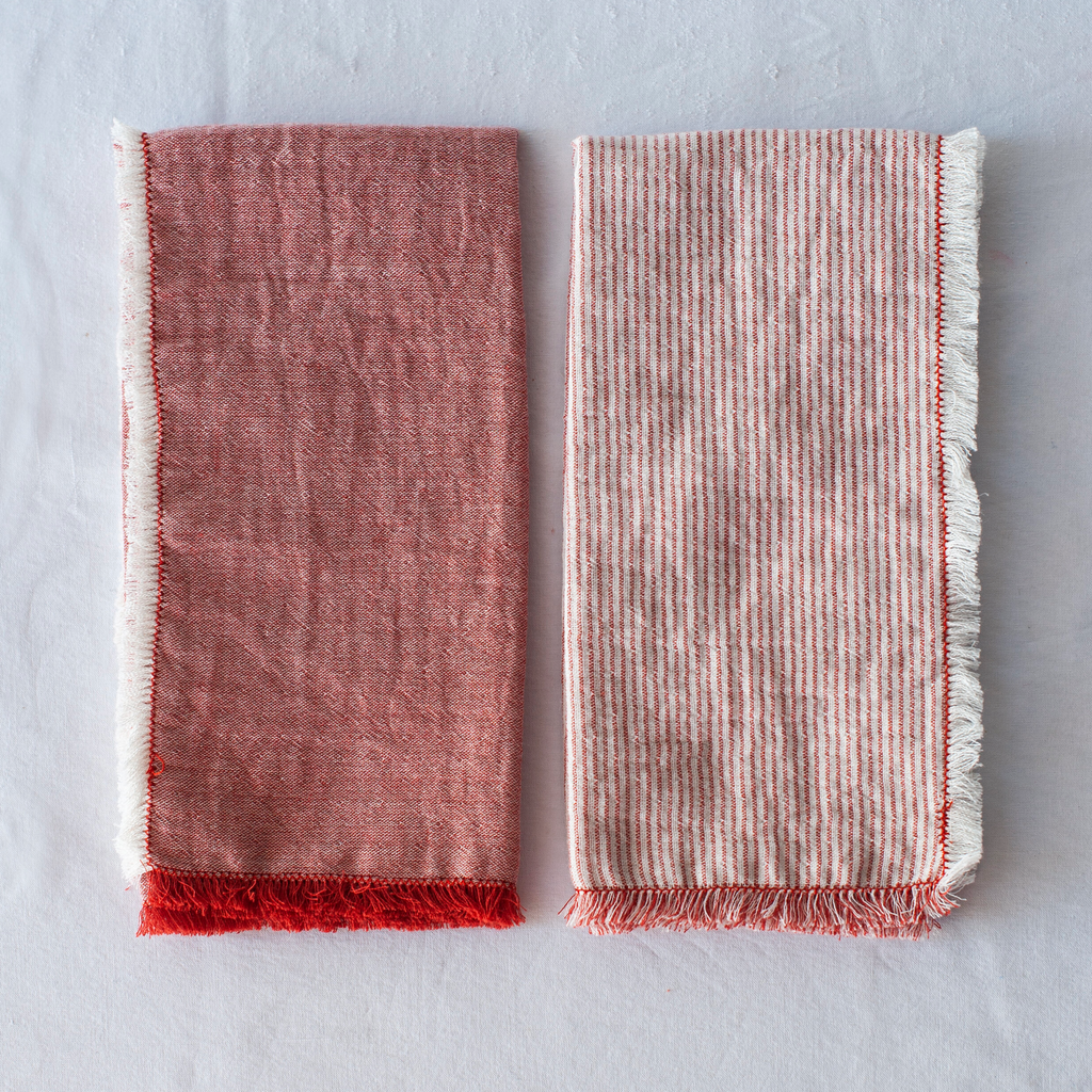 + Napkins - (Portugal) Stripe/Plain Akane Red  - Set of 2 - The Lost + Found Department