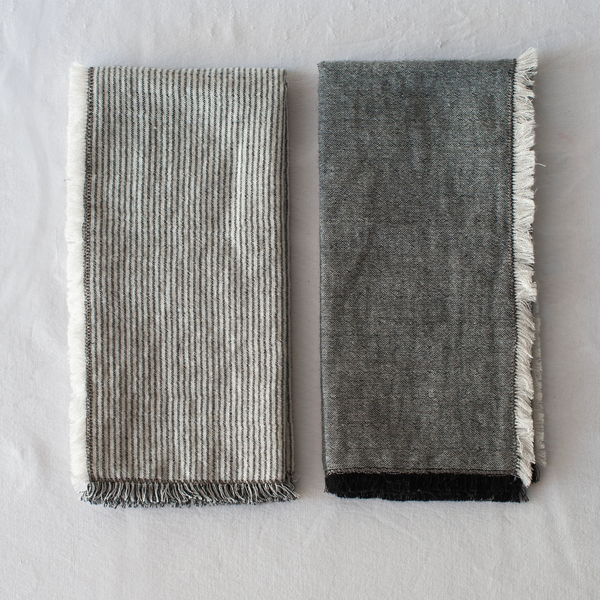 + Napkins (Portugal) Stripes/Plain Charcoal - Set of 2 - The Lost + Found Department