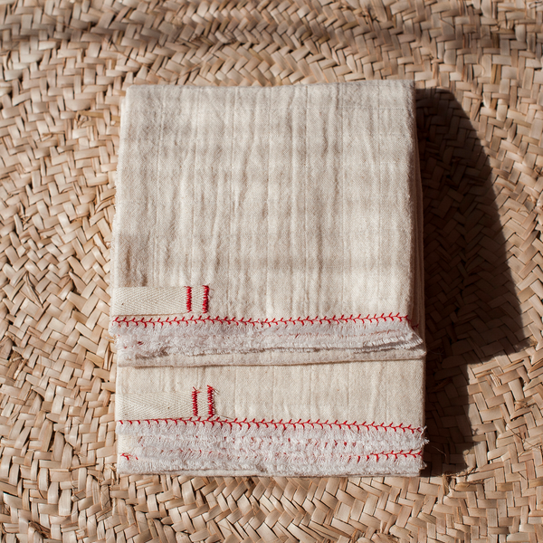 + Tea Towels - (Portugal) Natural with Red Branch - set of 2 - The Lost + Found Department