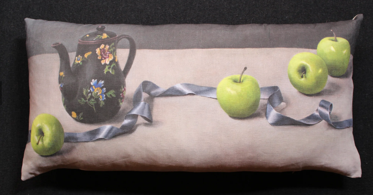 + Anita Mertzlin Linen Cushion - Apple And Ribbon Bolster size (Limited Edition) - The Lost + Found Department