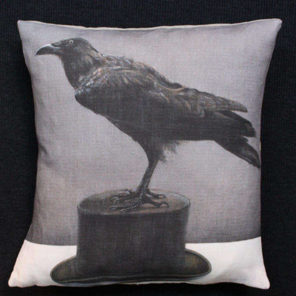 Belgian Linen Cushion - Raven on Hat (Limited Edition) - The Lost + Found Department